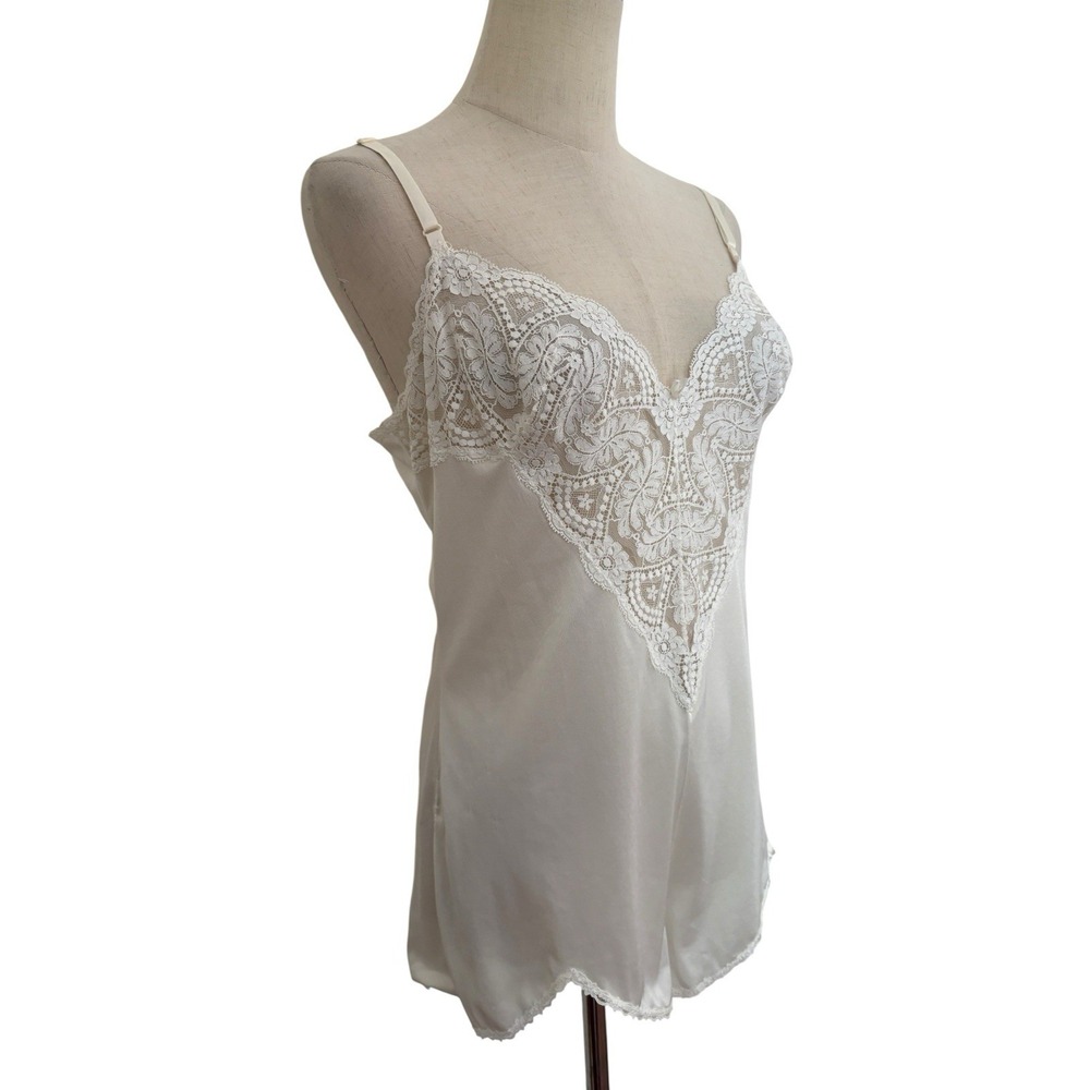 Vtg 80s Vassarette Satin Lace Teddy Romper‎ Slip Lingerie Bridal Sz 36 Ivory - Picture 2 of 9